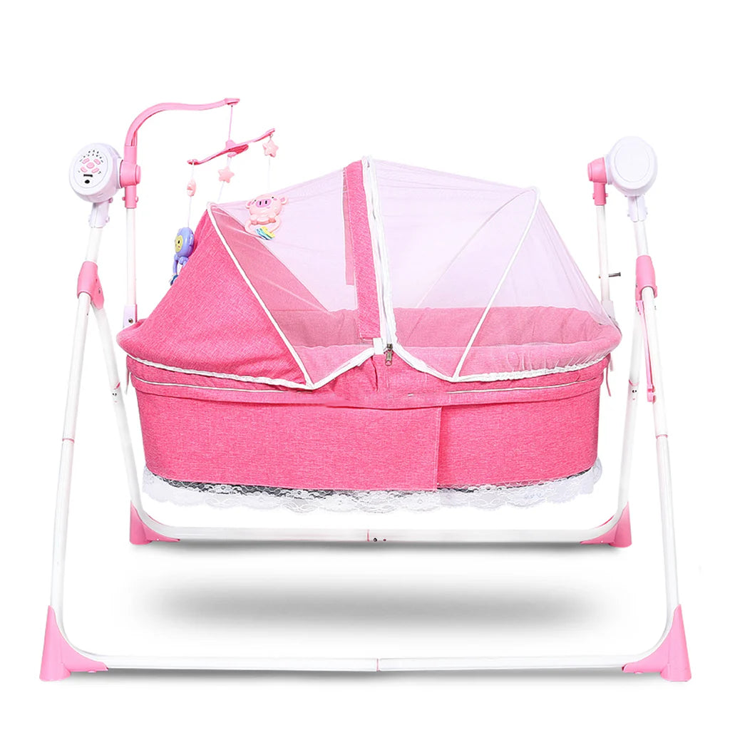 2-in-1 Foldable Baby Cradle Bed & Cot Swing with Mosquito Net